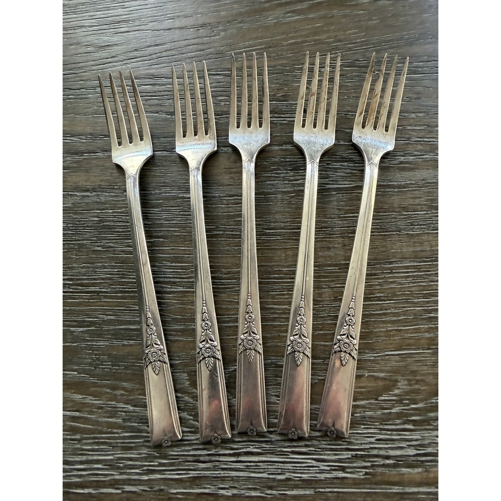 Vintage Wm A Rogers Oneida Ltd‎ VALLEY ROSE Silverplate Dinner Forks Set Of 5